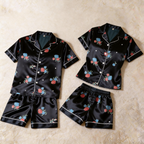 Bloomy Floral Print Satin Short Sleeve Couple Pajamas for Summer