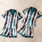 Vintage Satin Short Sleeve Couple Pajamas for Summer