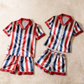 Striped Design Satin Short Sleeve Couple Pajamas for Summer
