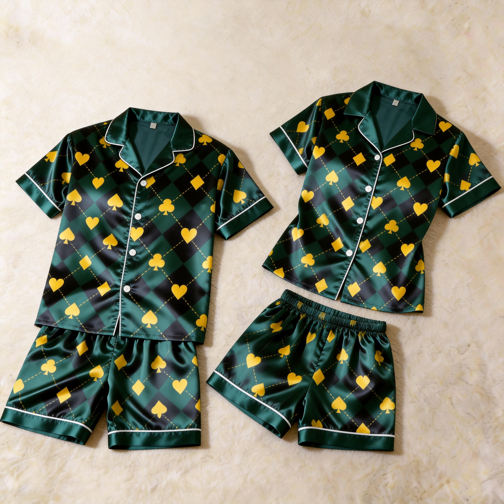 Satin Poker Print Couple Sleepwear ¨C Silky Short Sleeve Pajama Set
