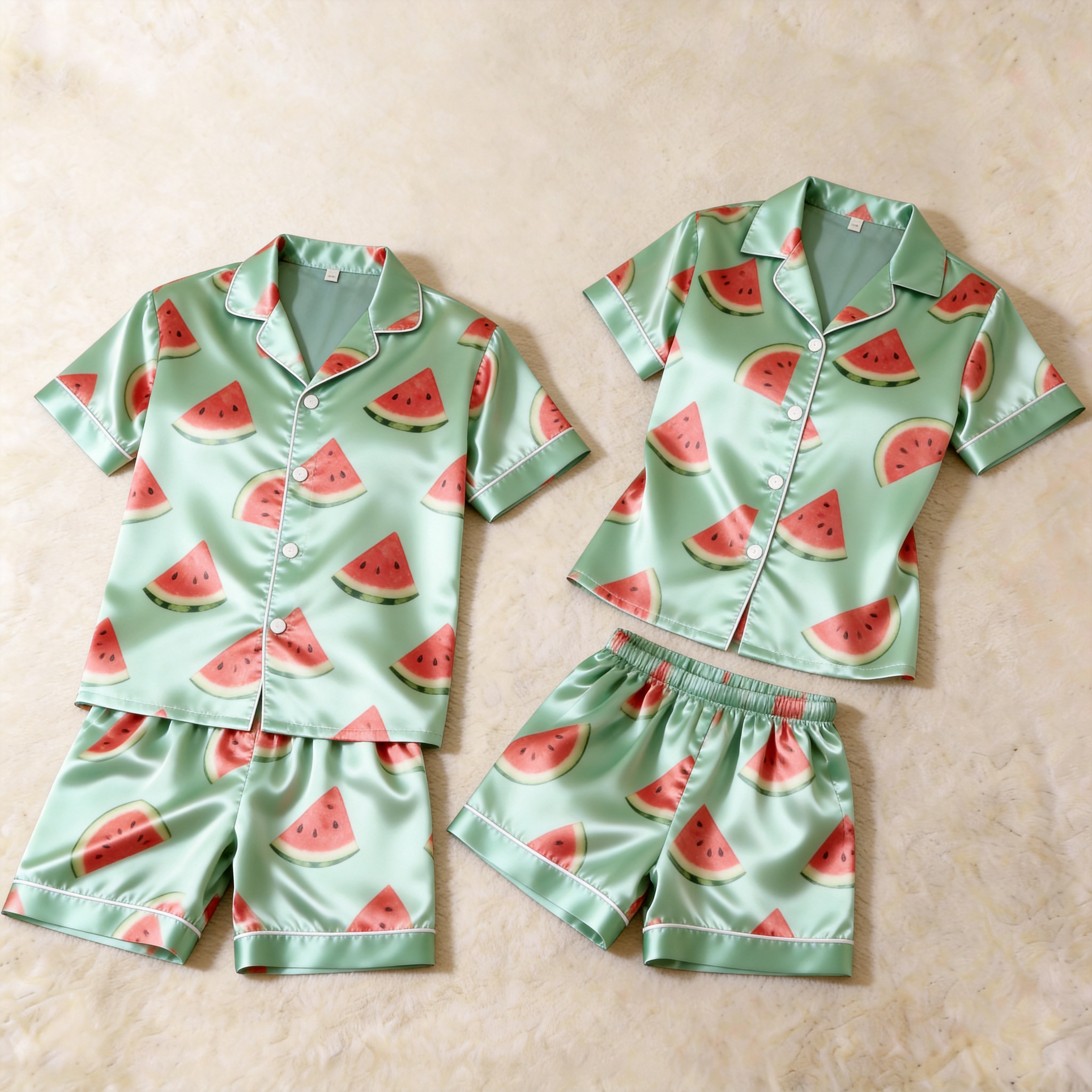 Smooth Satin Fruits Design Sleepwear ¨C Casual Couple Pajamas