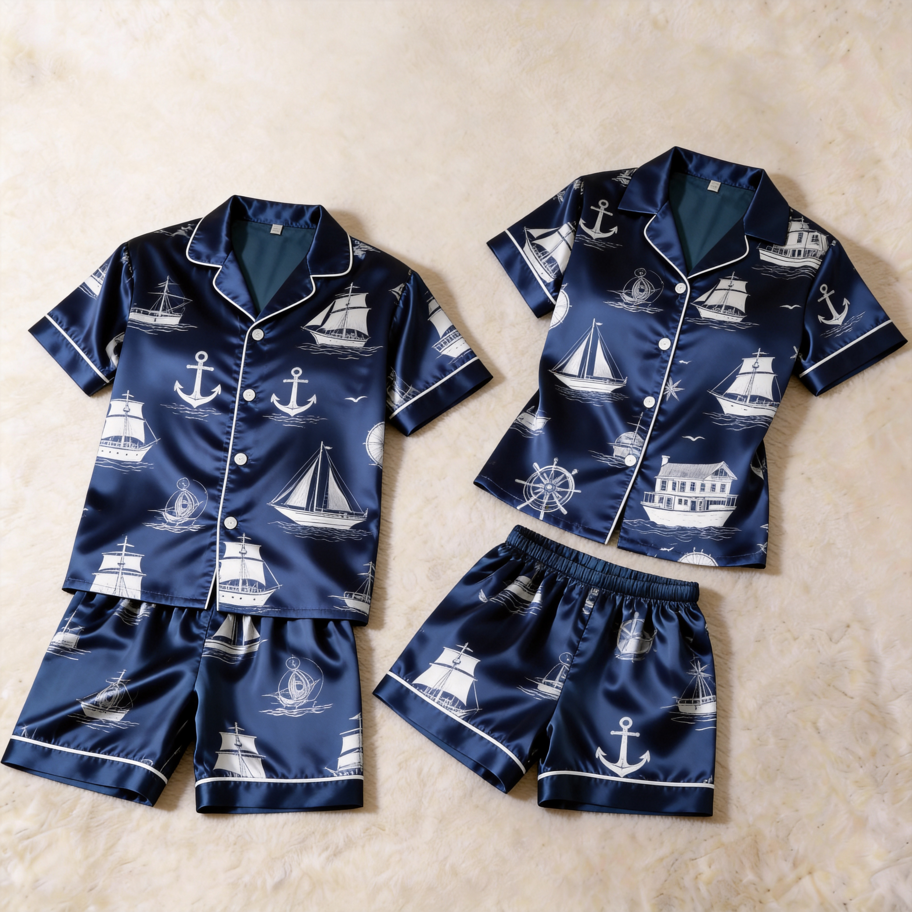 Smooth Satin Vintage Design Sleepwear ¨C Casual Couple Pajamas