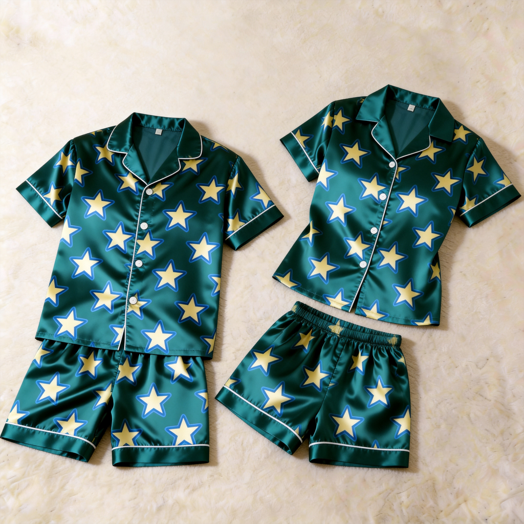 Smooth Satin Stars Design Sleepwear ¨C Casual Couple Pajamas