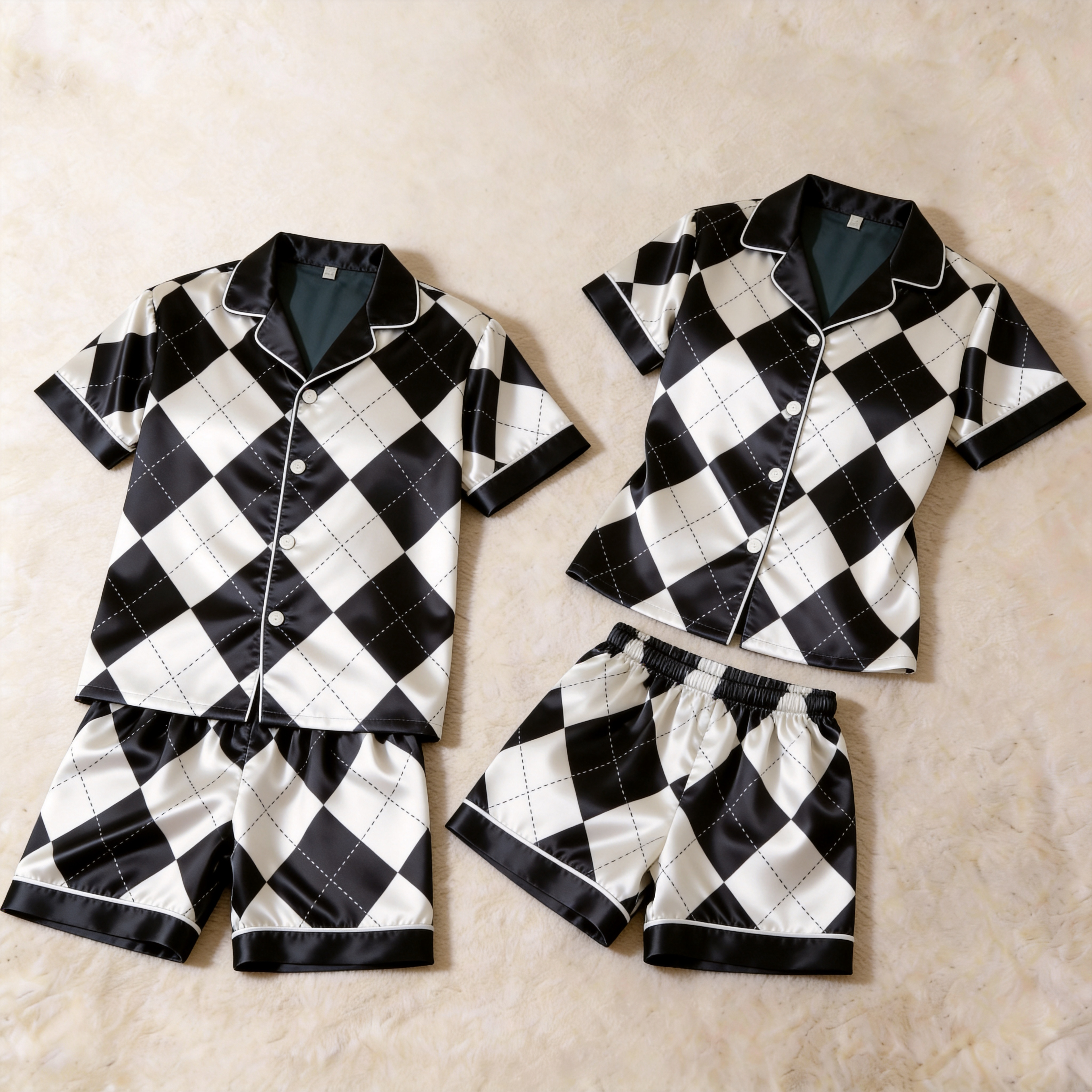 Silky Satin Plaid Print Pajama Set ¨C Creative Couple Sleepwear