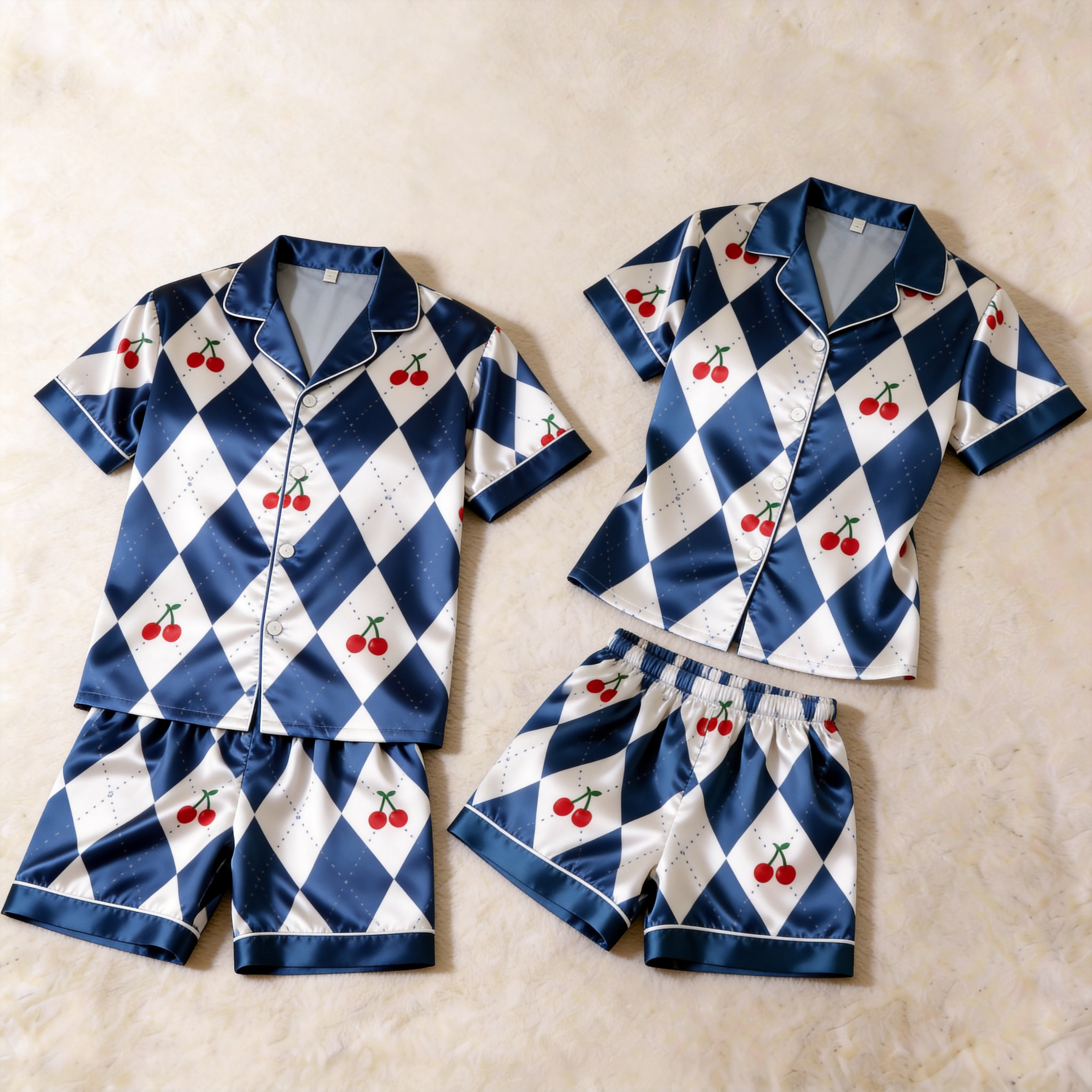 Silky Satin Navy Plaid Print Pajama Set ¨C Creative Couple Sleepwear