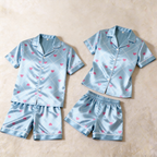 Satin Print Light Blue Pajama Set ¨C Unique Couple Sleepwear
