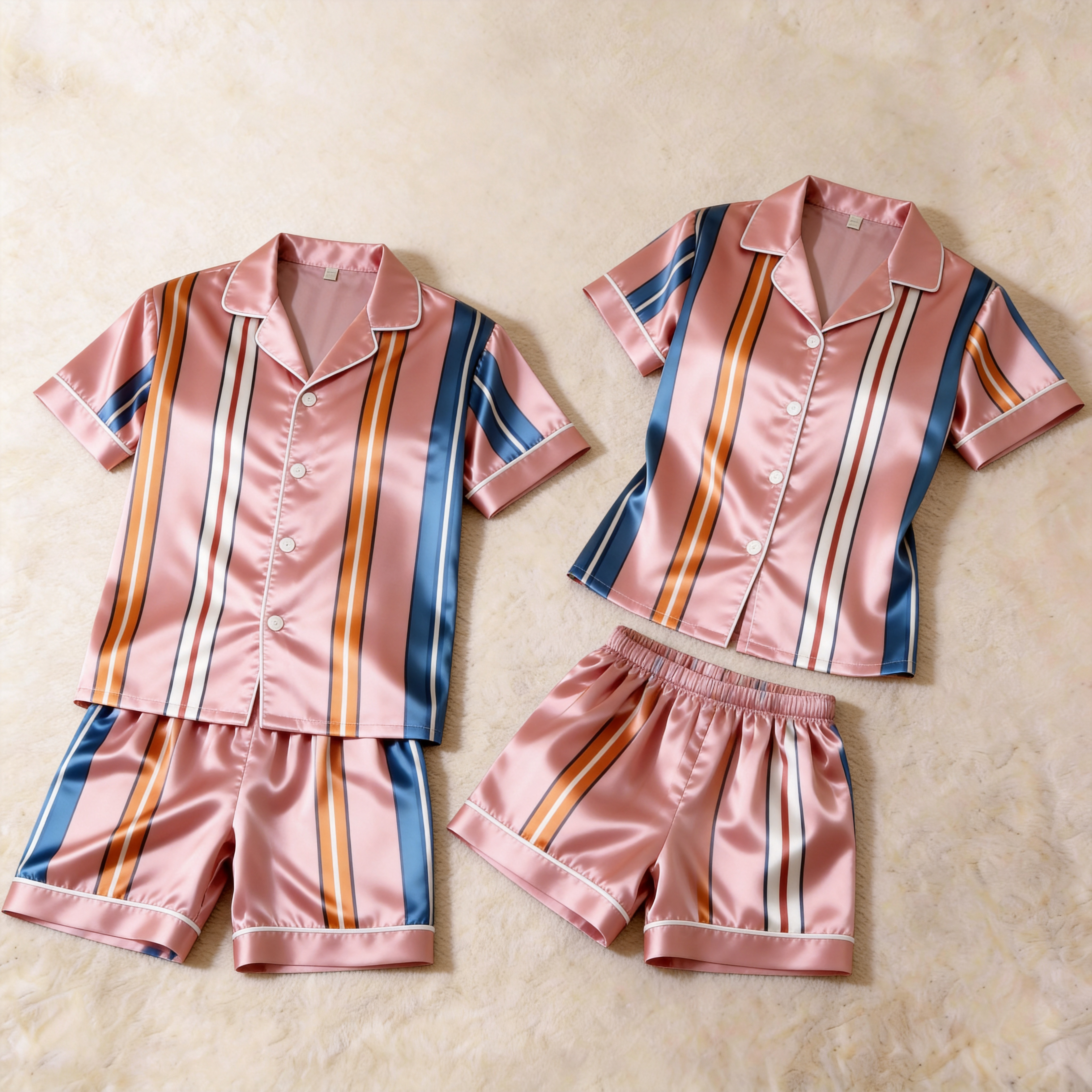 Classic Satin Striped Print Pajama Set ¨C Silky Couple Sleepwear