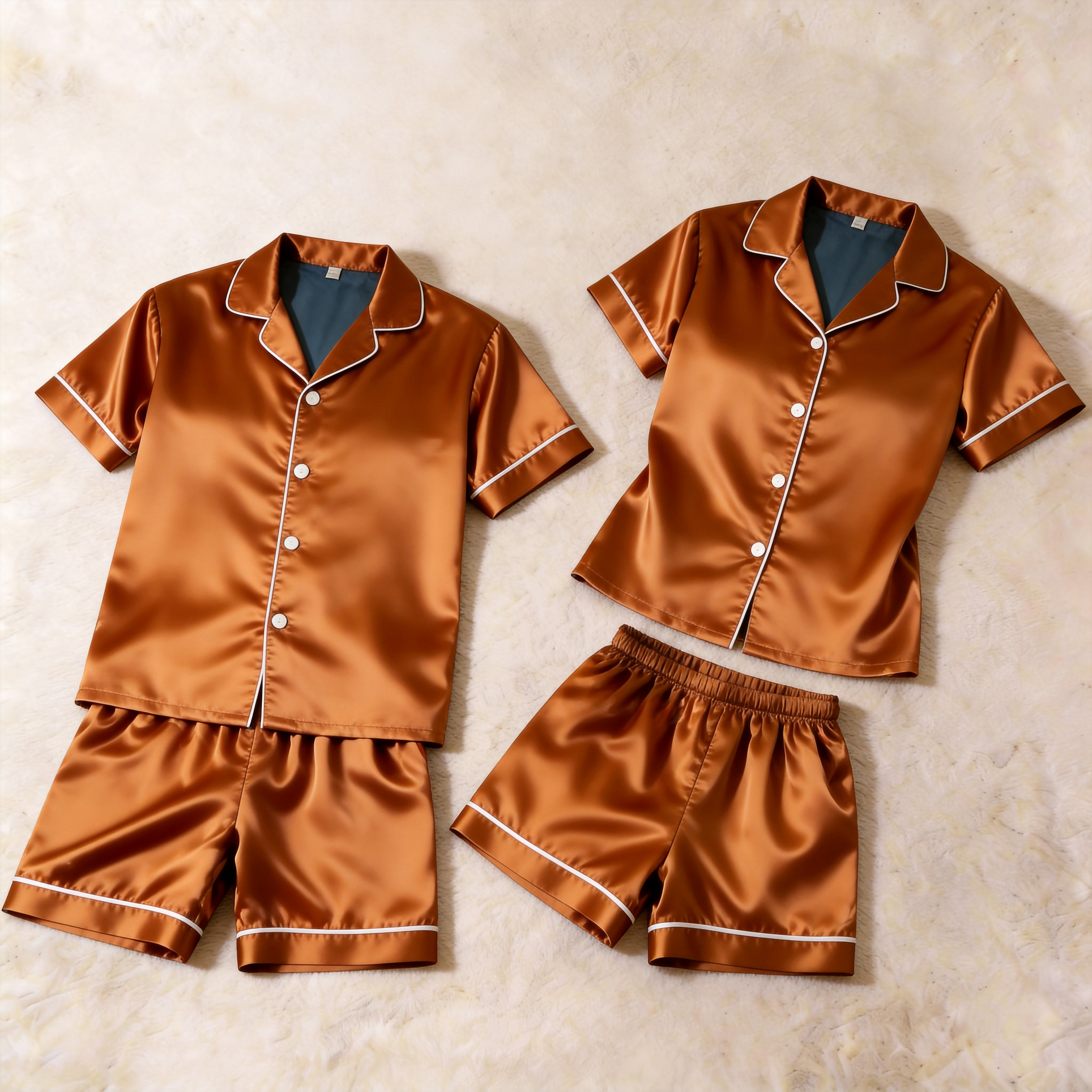 Elegant Satin Solid Sleepwear ¨C Understated Luxury Couple Set