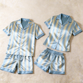 Light Blue Striped Design Satin Solid Sleepwear ¨C Understated Luxury Couple Set