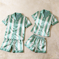 Light Green Striped Design Satin Solid Sleepwear ¨C Understated Luxury Couple Set
