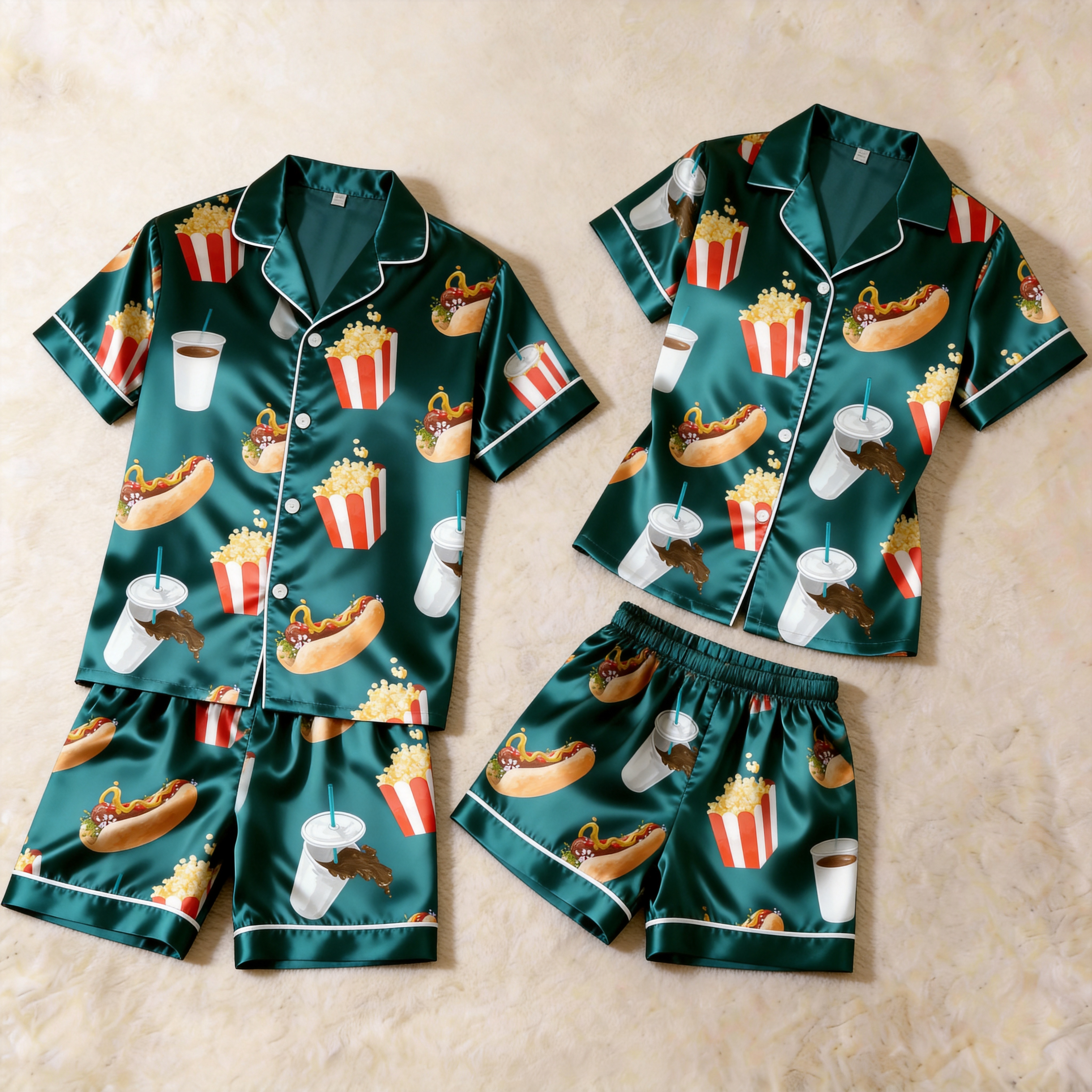 Fun Design Satin Vintage Green Sleepwear ¨C Understated Luxury Couple Set