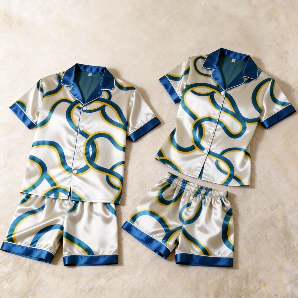 Line Art Design Satin Sleepwear ¨C Understated Luxury Couple Set