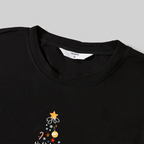 "We Wish You a Merry Christmas" Printed Pattern Black Long Sleeve Top with Black & Green Plaid Pants Couple Matching Pajamas
