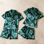 Silky Satin Summer Pattern Pajama Set ¨C Elegant Couple Sleepwear
