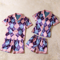 Silky Satin Plaid Print Pajama Set ¨C Classic Couple Sleepwear