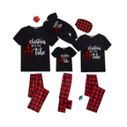 Christmas with My Tribe Family Pajamas Set - Black Top Red Pants Red Plaid Sleeves Teepee Print