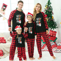 Christmas ”Ho Ho Ho“ Letter Print Santa Claus & Gingerbread & Elk Patterned Contrast Black top and Black & Red Plaid Pants Family Matching Pajamas Set With Dog Bandana
