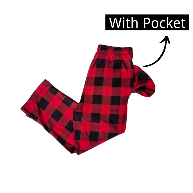 Christmas Santa Claus Print Patterned Casual Long Sleeve Sweatshirts Grey Contrast Top and Black & Red Plaid Pants Family Matching Pajamas Set With Pet Bandana