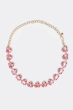 Stud Heart Shape Faux Pink Crystal Necklace