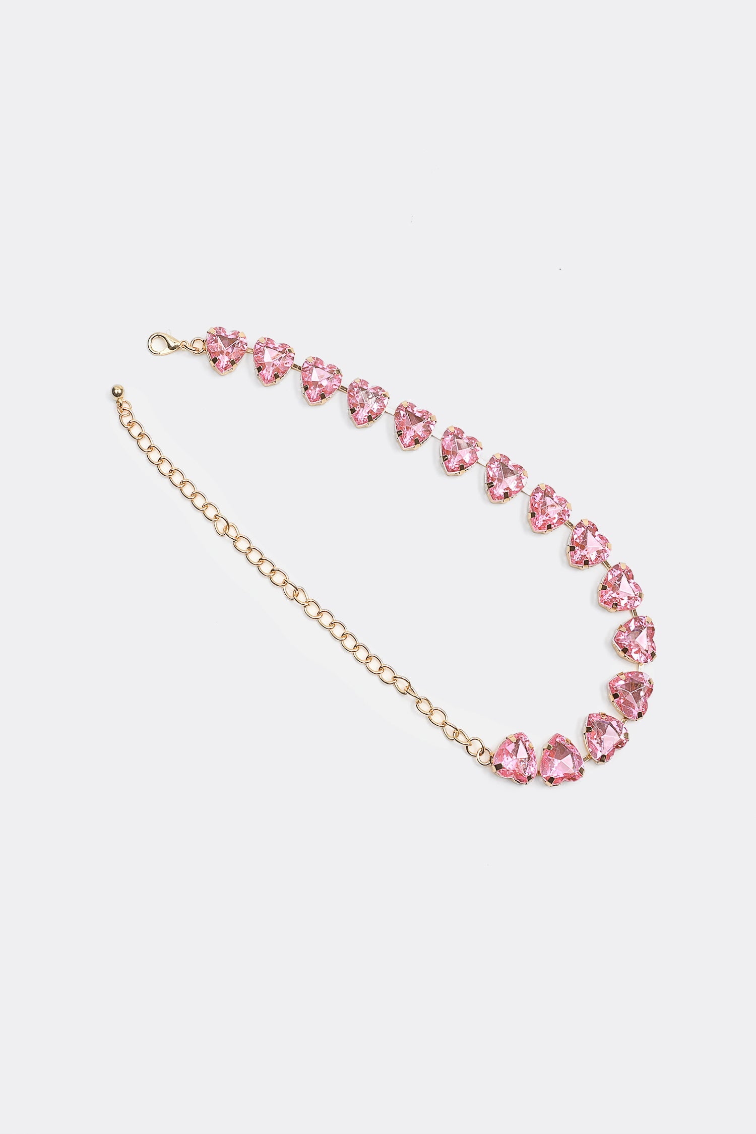 Stud Heart Shape Faux Pink Crystal Necklace