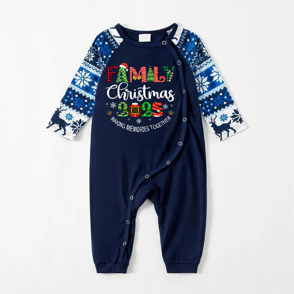 Family 2025 Christmas Pattern Print Blue Family Matching Pajamas