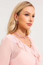 Stud Heart Shape Faux Pink Crystal Necklace