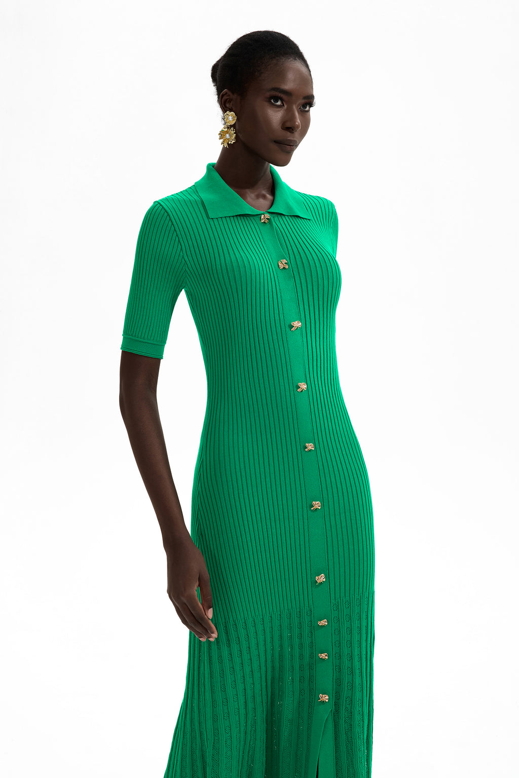 Jersey Flapped Metal Button Midi Dress