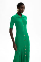 Jersey Flapped Metal Button Midi Dress