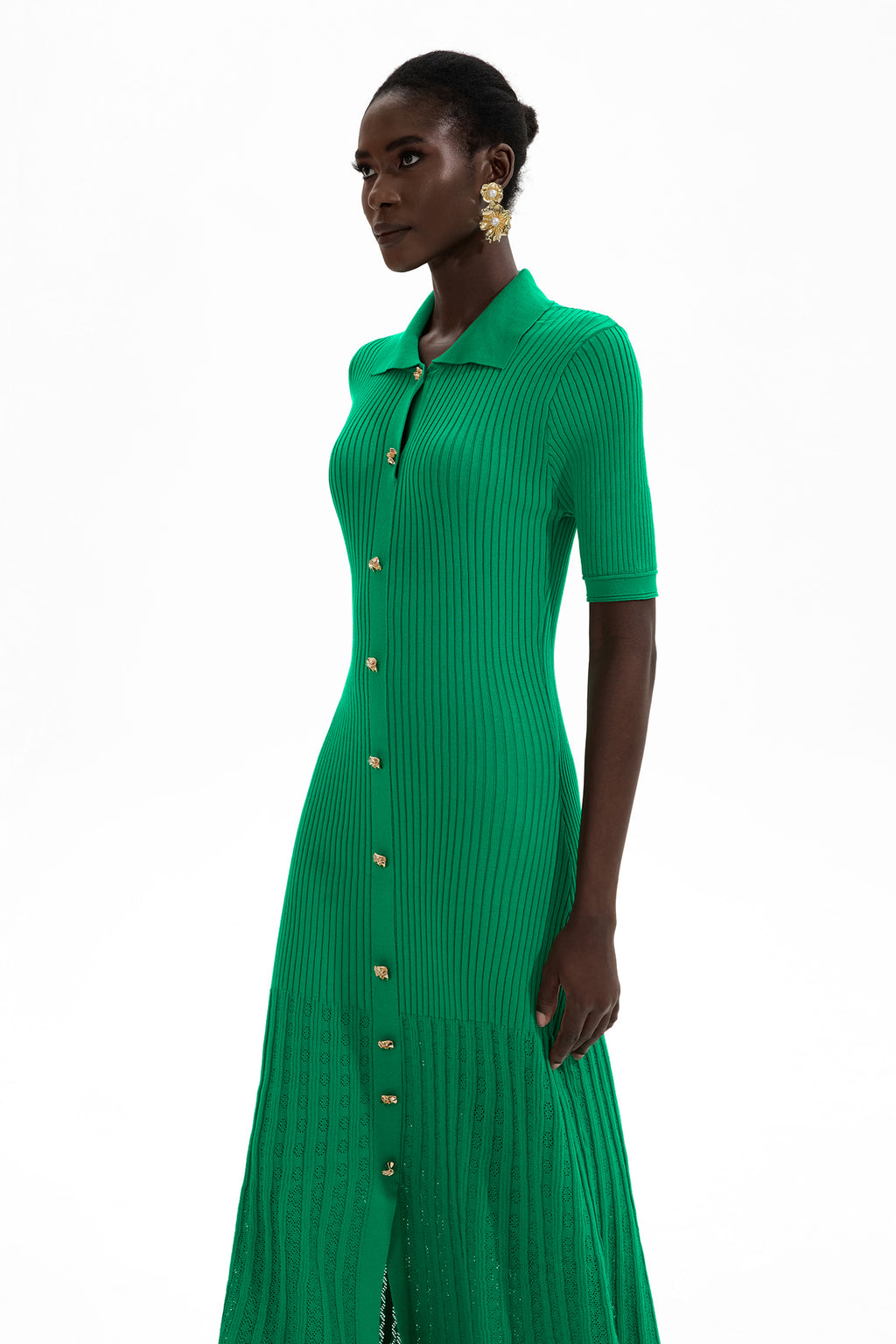 Jersey Flapped Metal Button Midi Dress