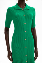Jersey Flapped Metal Button Midi Dress