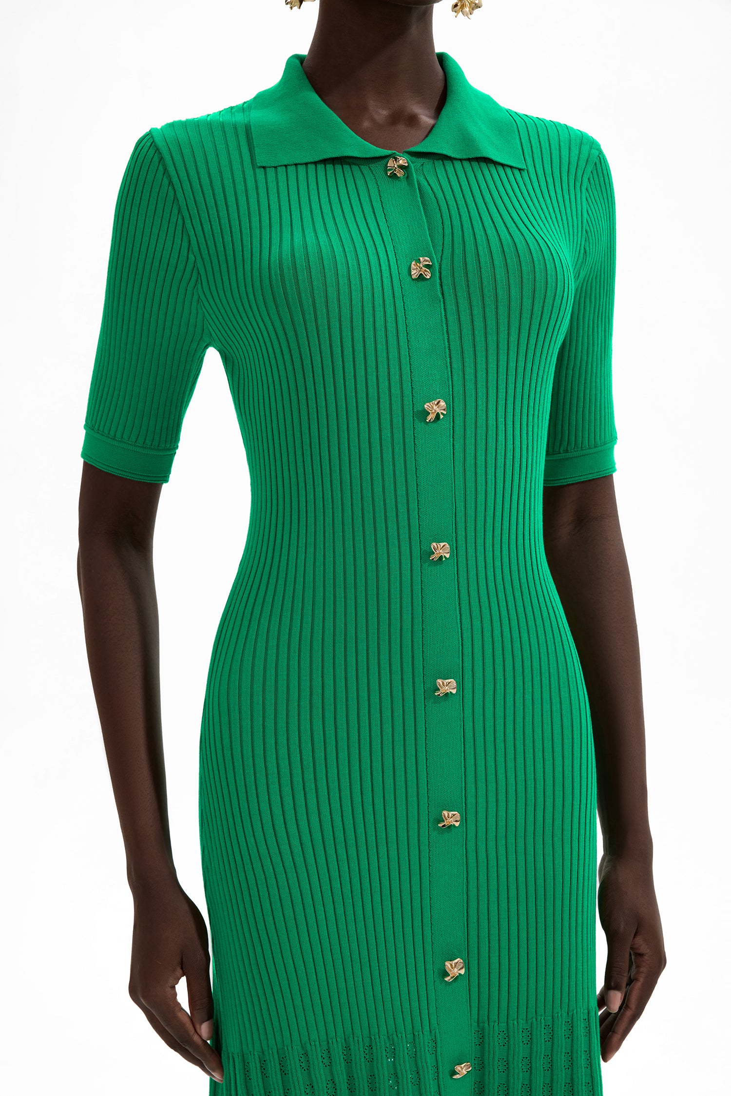 Jersey Flapped Metal Button Midi Dress