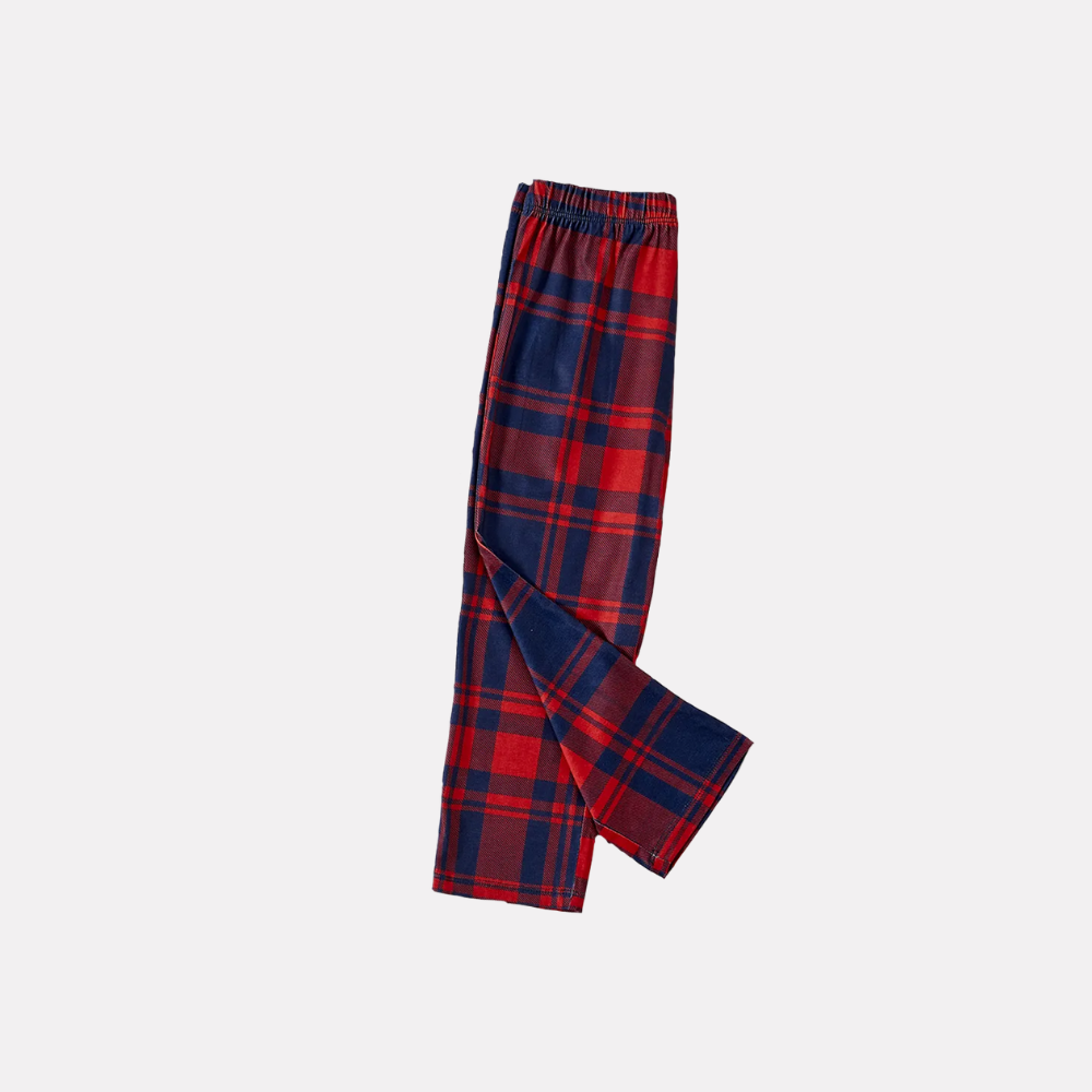 "Family Christmas 2026" Text and Santa Hat Prints Blue Long Sleeves Top with Red and Blue Plaid Pants Christmas Matching Pajamas