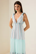 Stripe Splicing V-Neck Midi Dress