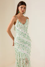 Floral Lace Frill Midi Dress