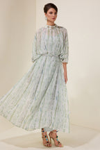 Rhinestone Batwing Sleeve Maxi Dress With Belt