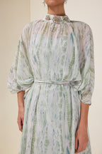 Rhinestone Batwing Sleeve Maxi Dress With Belt
