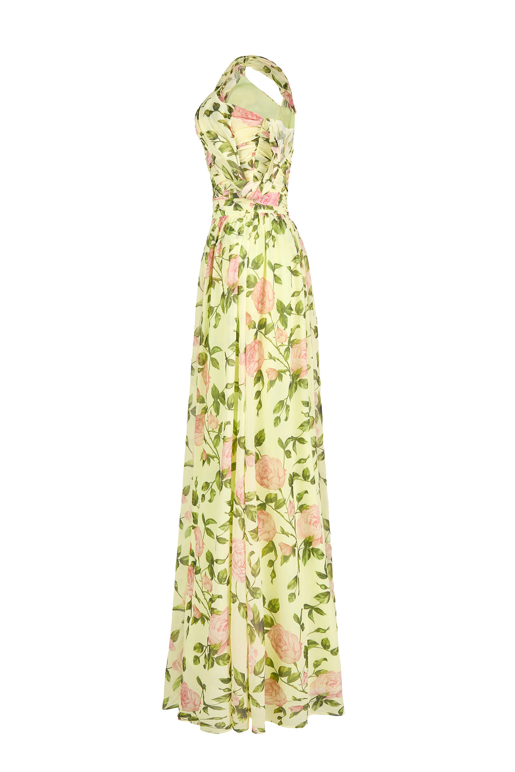 Floral Skew Collar Chiffon Maxi Dress