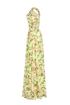 Floral Skew Collar Chiffon Maxi Dress