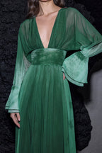 Ombre Chiffon Ruffle Maxi Dress