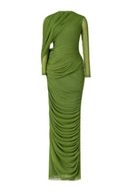 Mesh Gathering Long Sleeve Maxi Dress