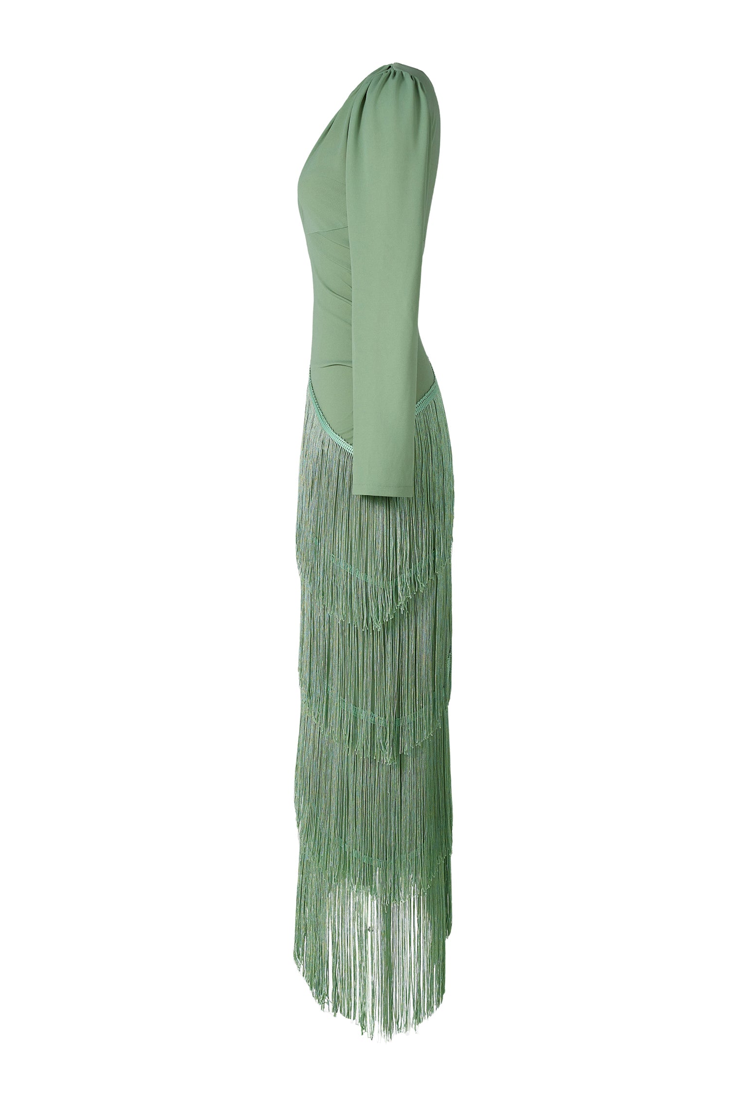 Tassel Ruched Long Sleeve Midi Dress