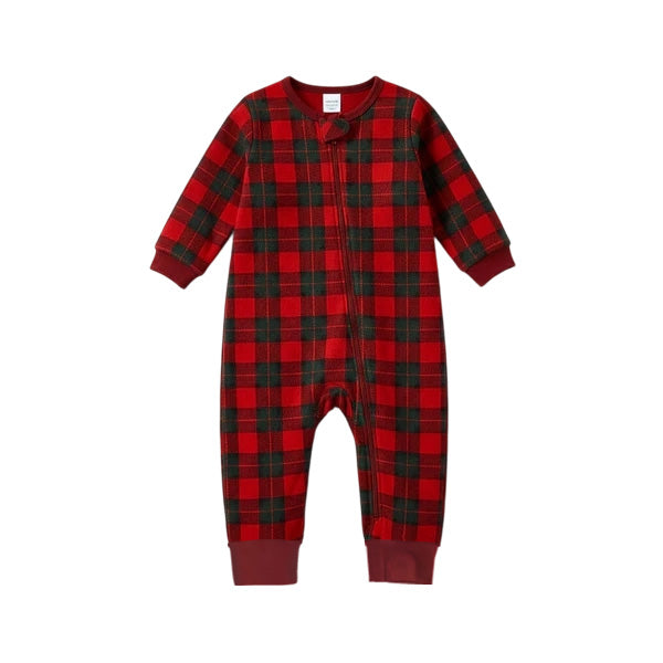 Family Matching Red and Green Plaid Button Up Long-sleeve Pajamas Sets