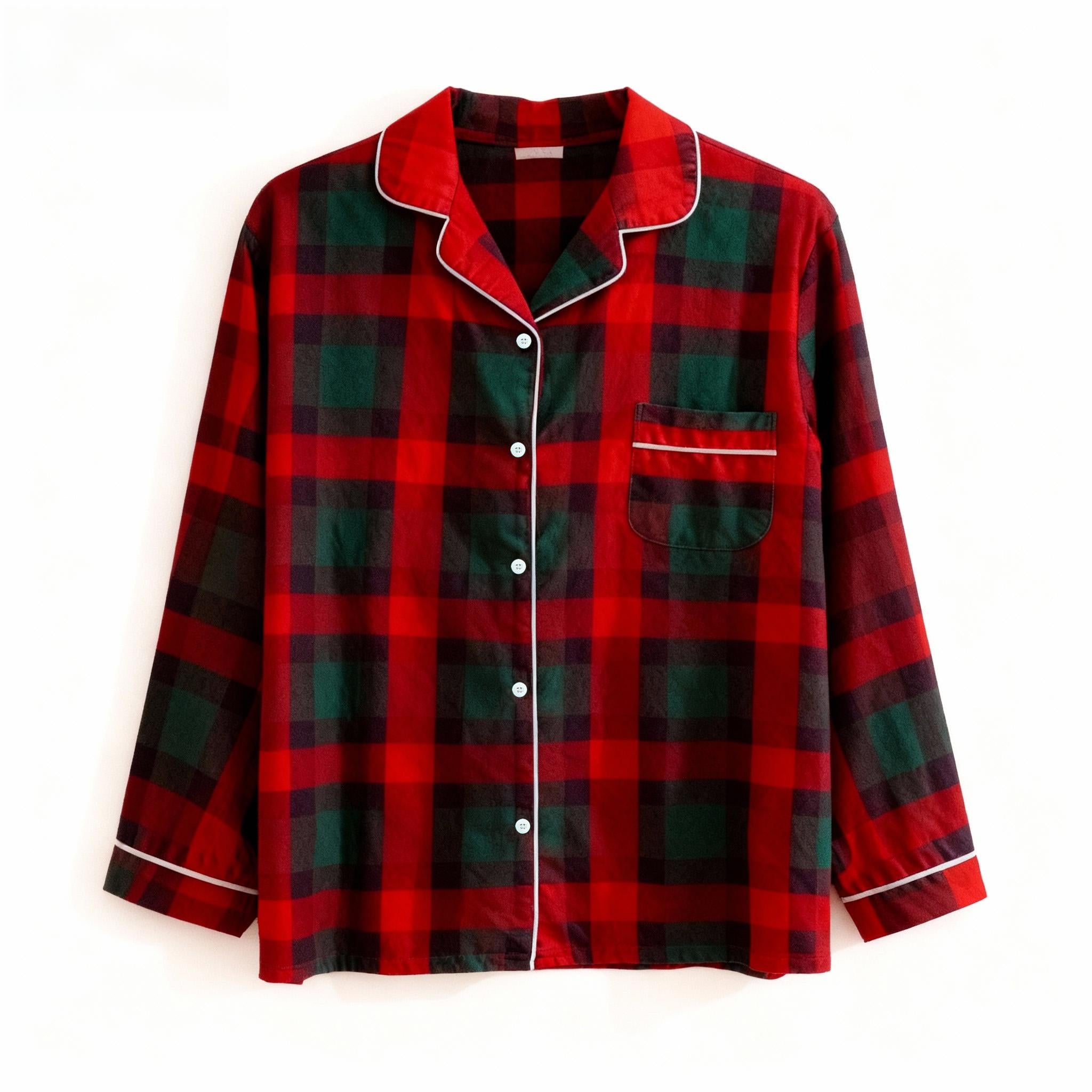 Matching Christmas Red and Green Plaid Button Up Family Pajamas Sets