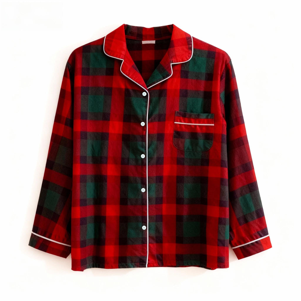 Couple Red and Green Plaid Button Up Pajamas Sets