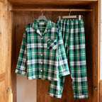 Matching Christmas Green Blue Plaid Button Up Couple Pajamas Sets