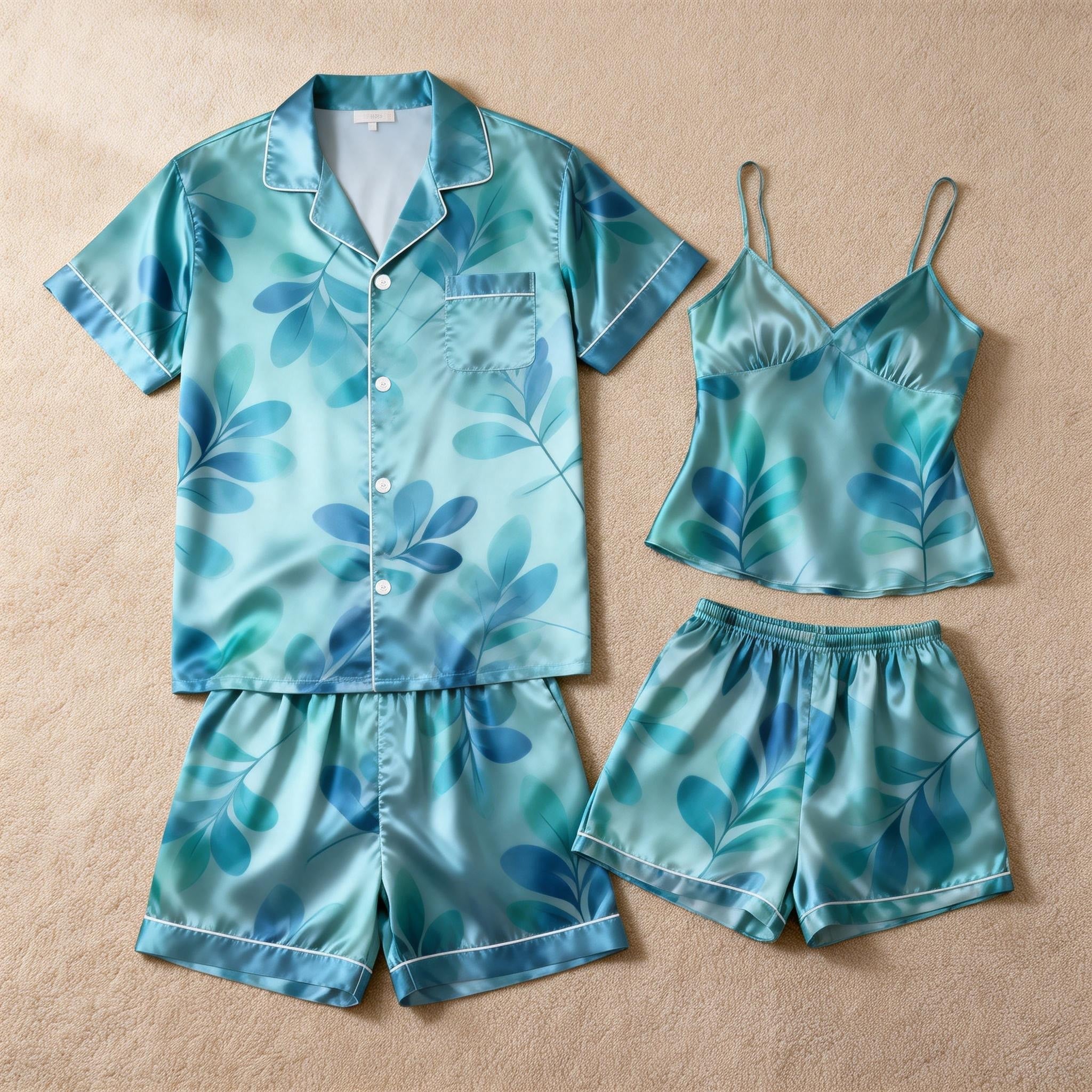 Couple Classic Floral Satin Pajamas Short Set