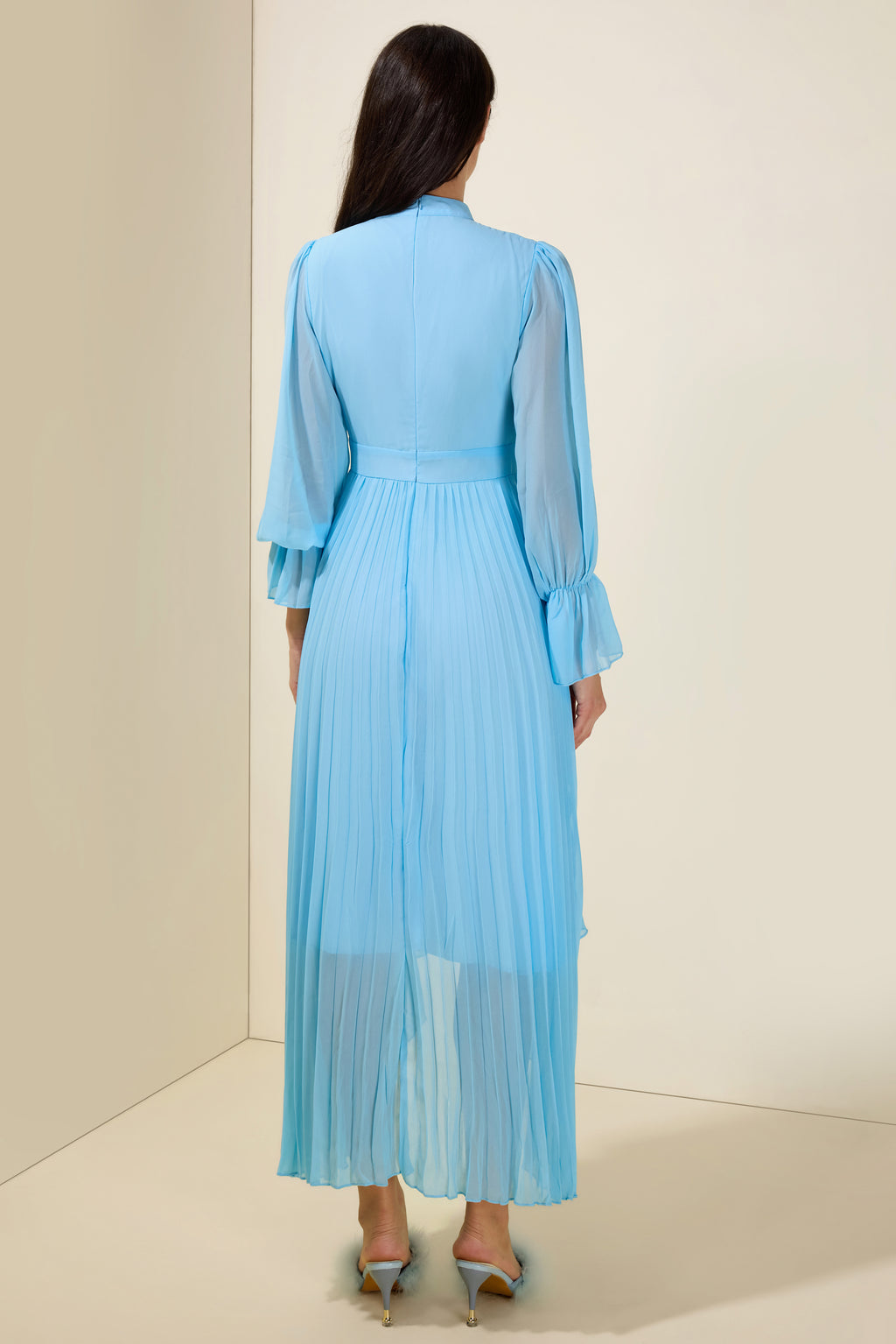 Chiffon Ruffle Pleated Midi Dress