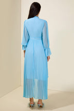 Chiffon Ruffle Pleated Midi Dress