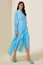 Chiffon Ruffle Pleated Midi Dress