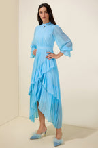 Chiffon Ruffle Pleated Midi Dress